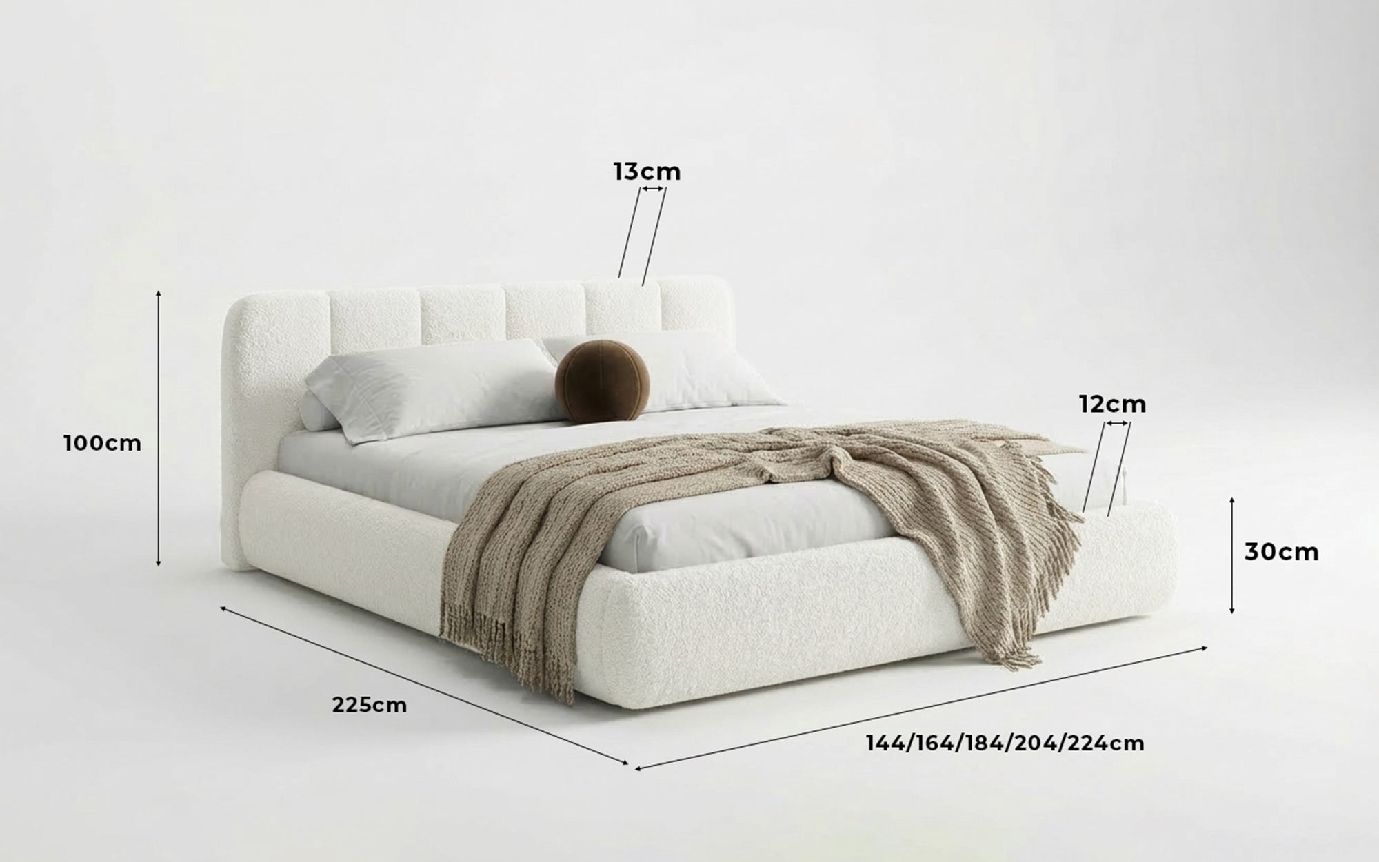 Designer Upholstered Bed Avelo in Bouclé with Storage