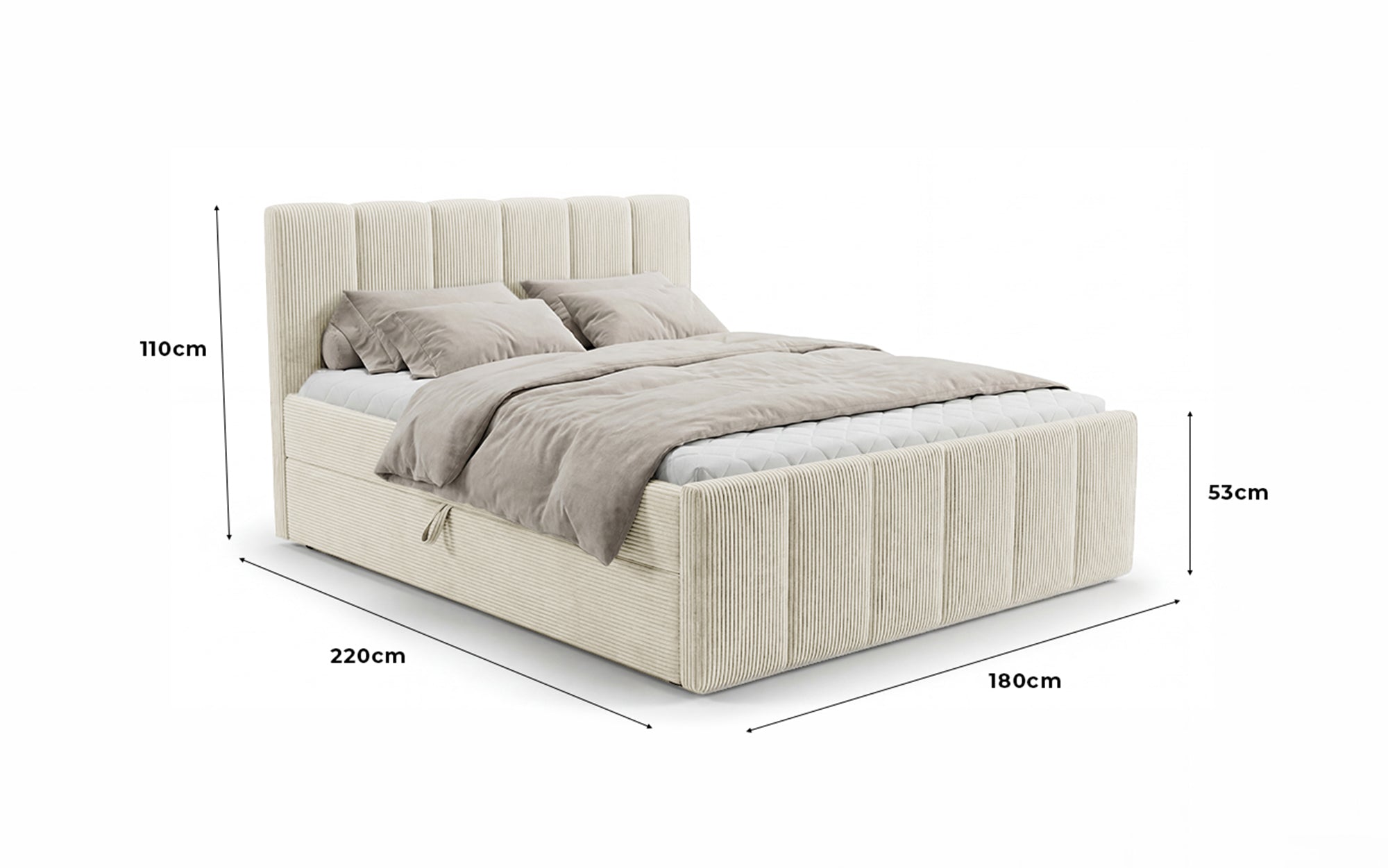 Boxspringbett Siena mit hochklappbarem Stauraum in Cord