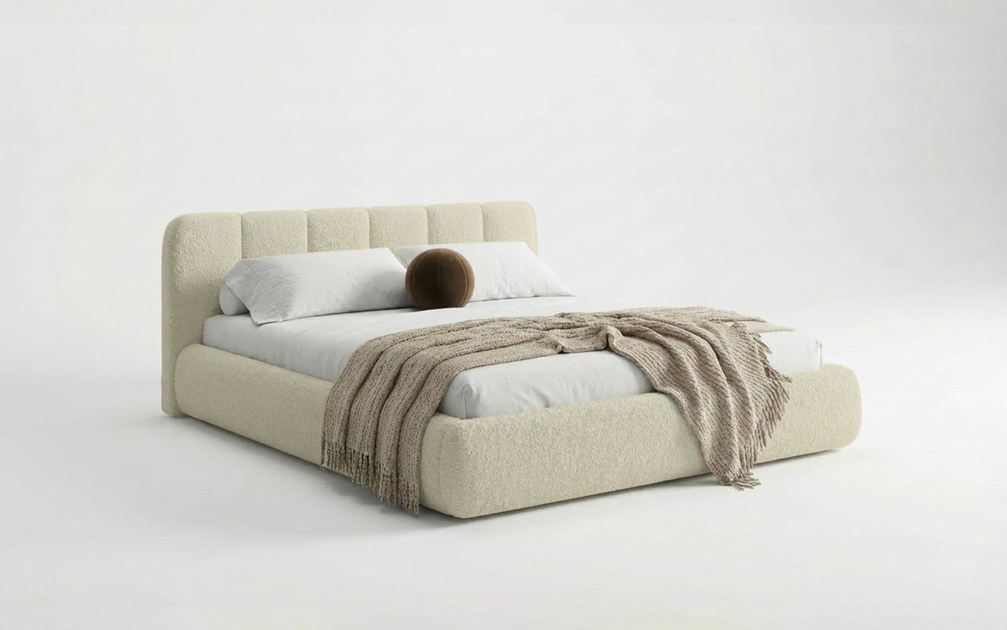 Designer Upholstered Bed Avelo in Bouclé with Storage