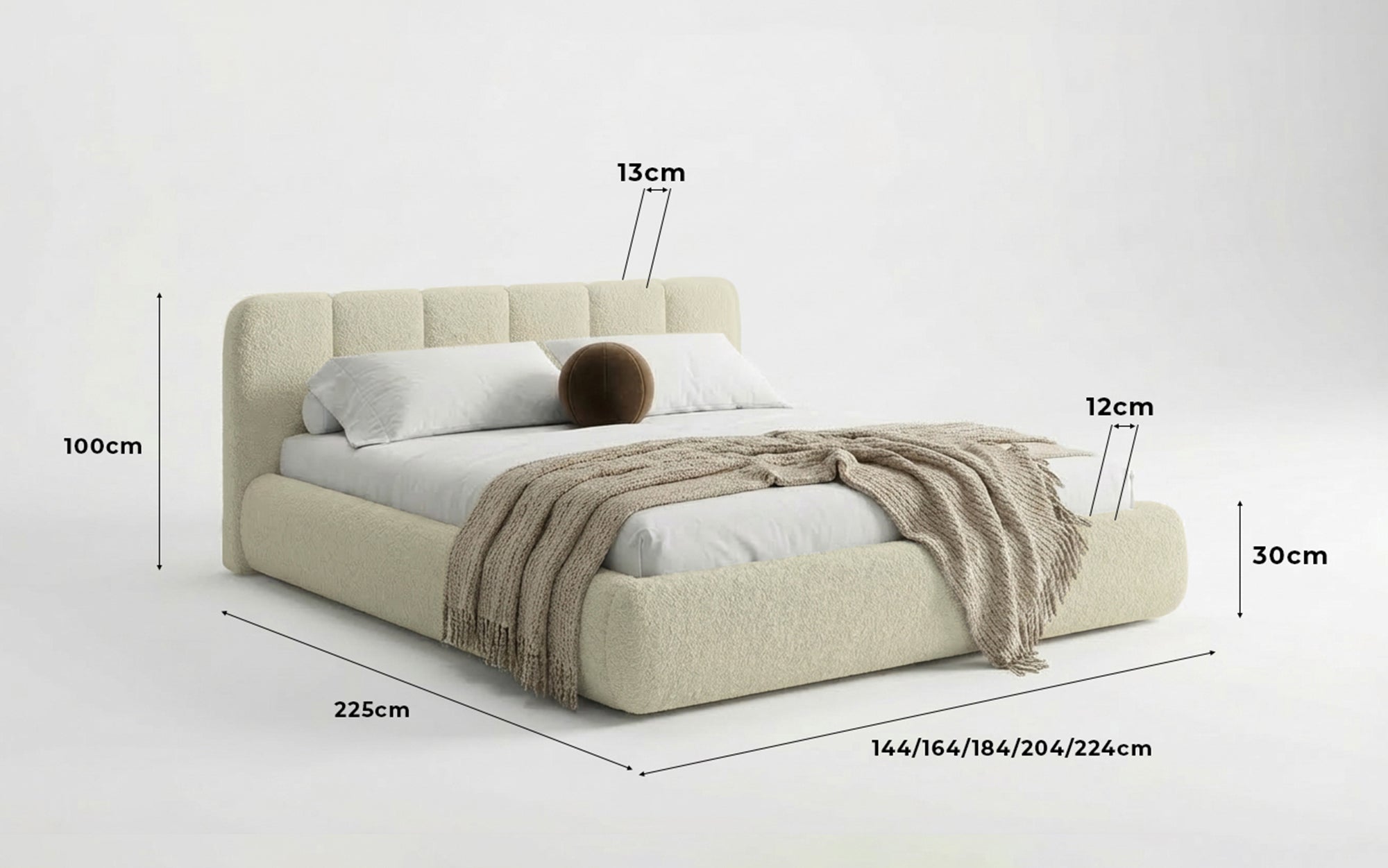 Designer Upholstered Bed Avelo in Bouclé with Storage