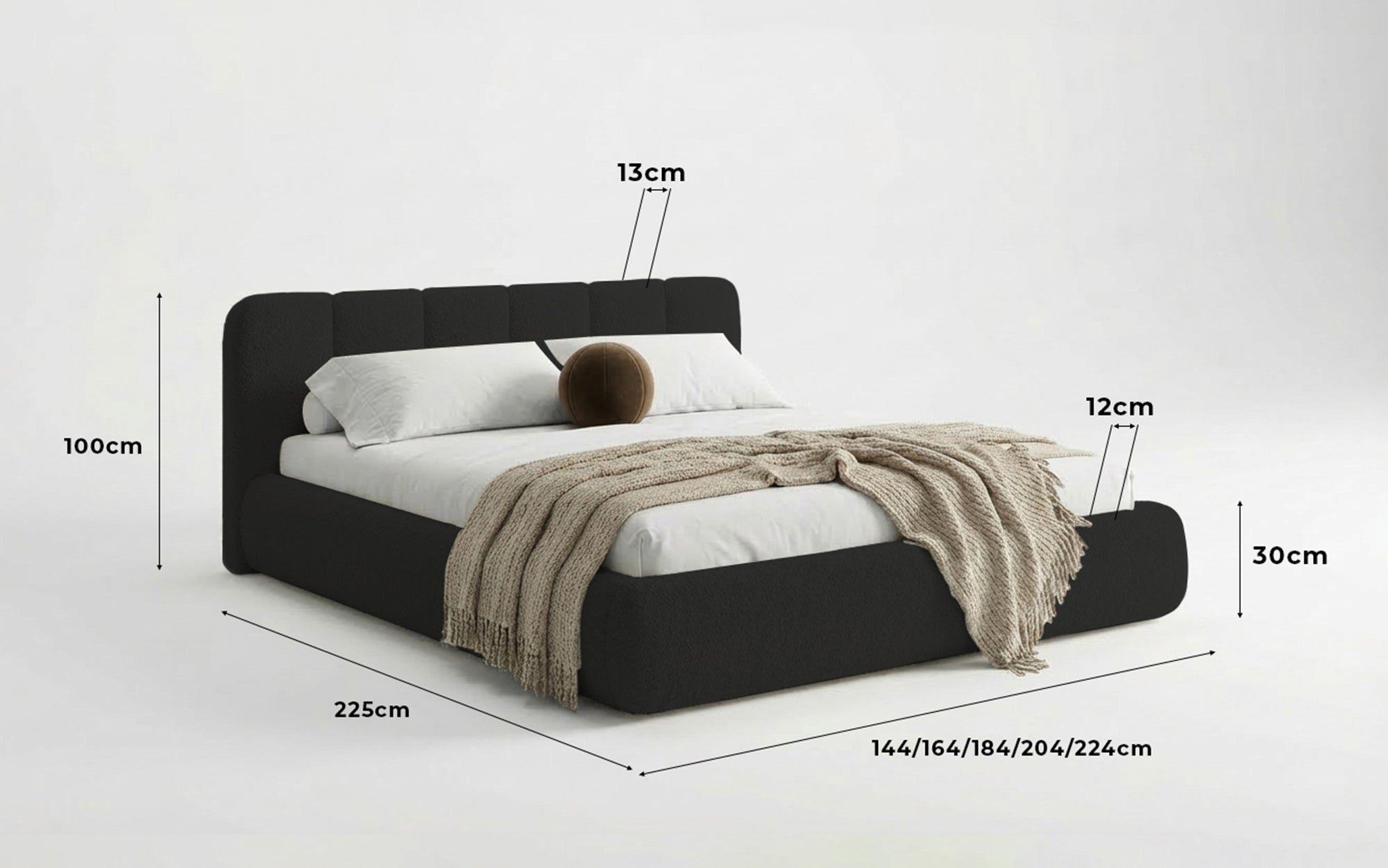 Designer Upholstered Bed Avelo in Bouclé with Storage