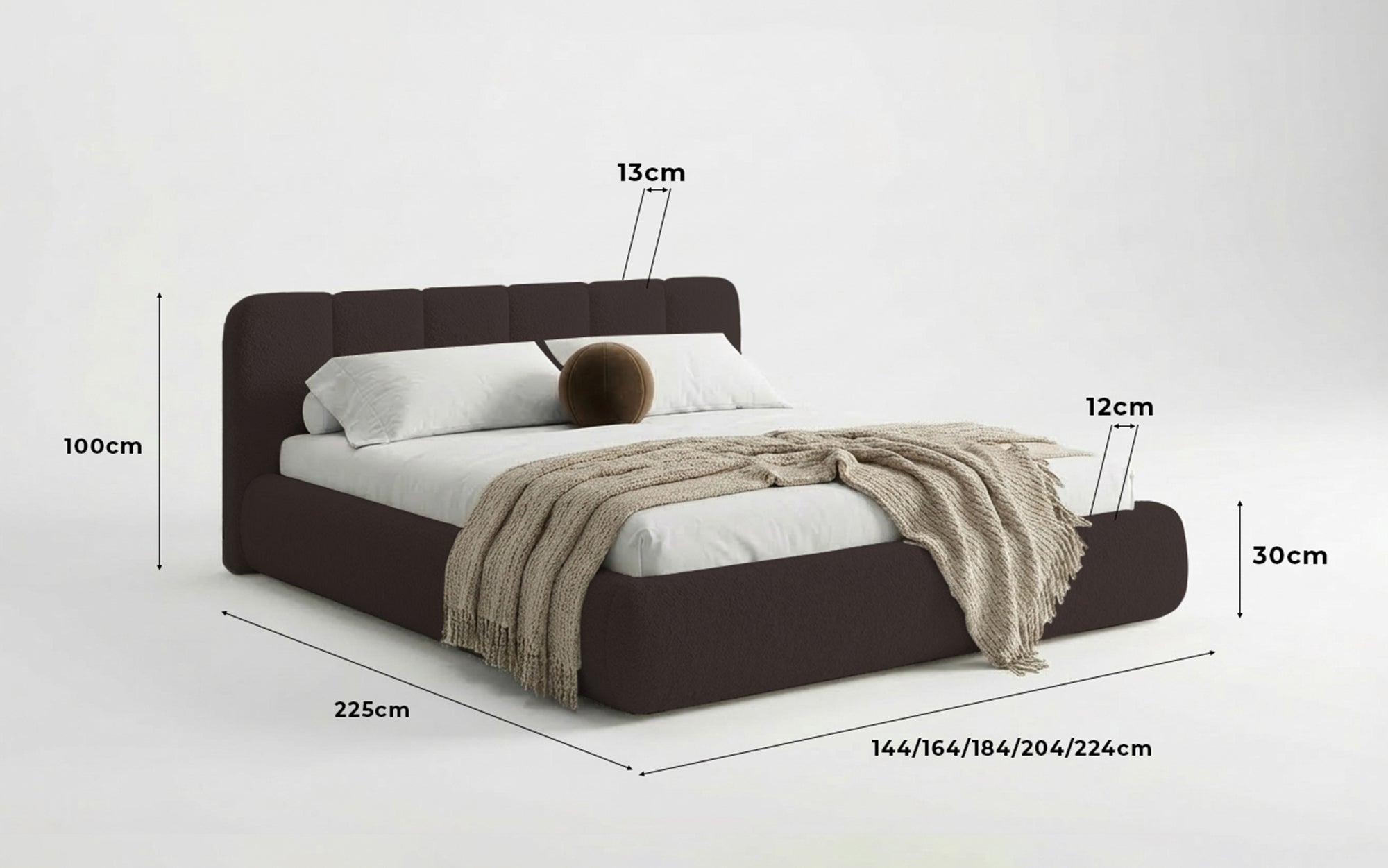 Designer Upholstered Bed Avelo in Bouclé with Storage