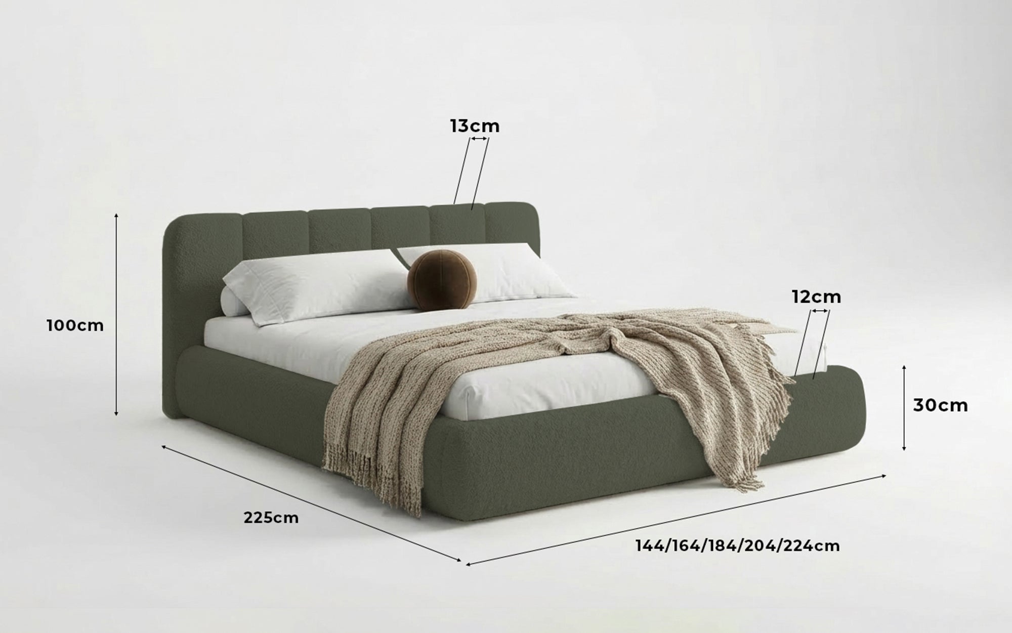 Designer Upholstered Bed Avelo in Bouclé with Storage