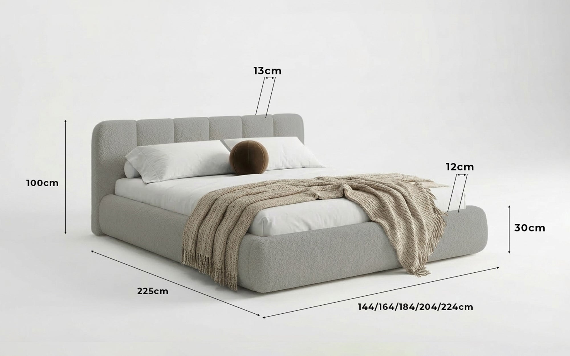 Designer Upholstered Bed Avelo in Bouclé with Storage
