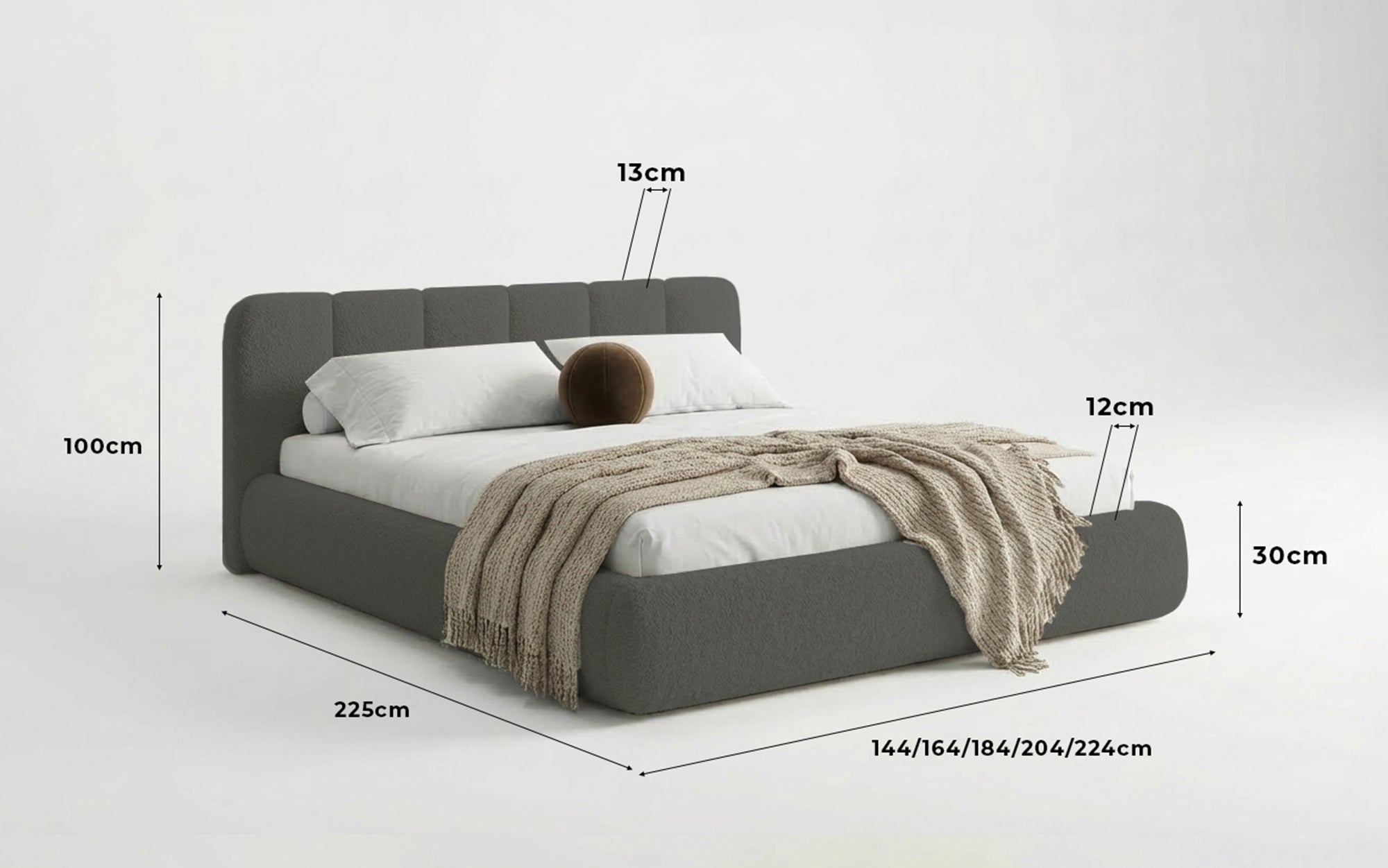 Designer Upholstered Bed Avelo in Bouclé with Storage