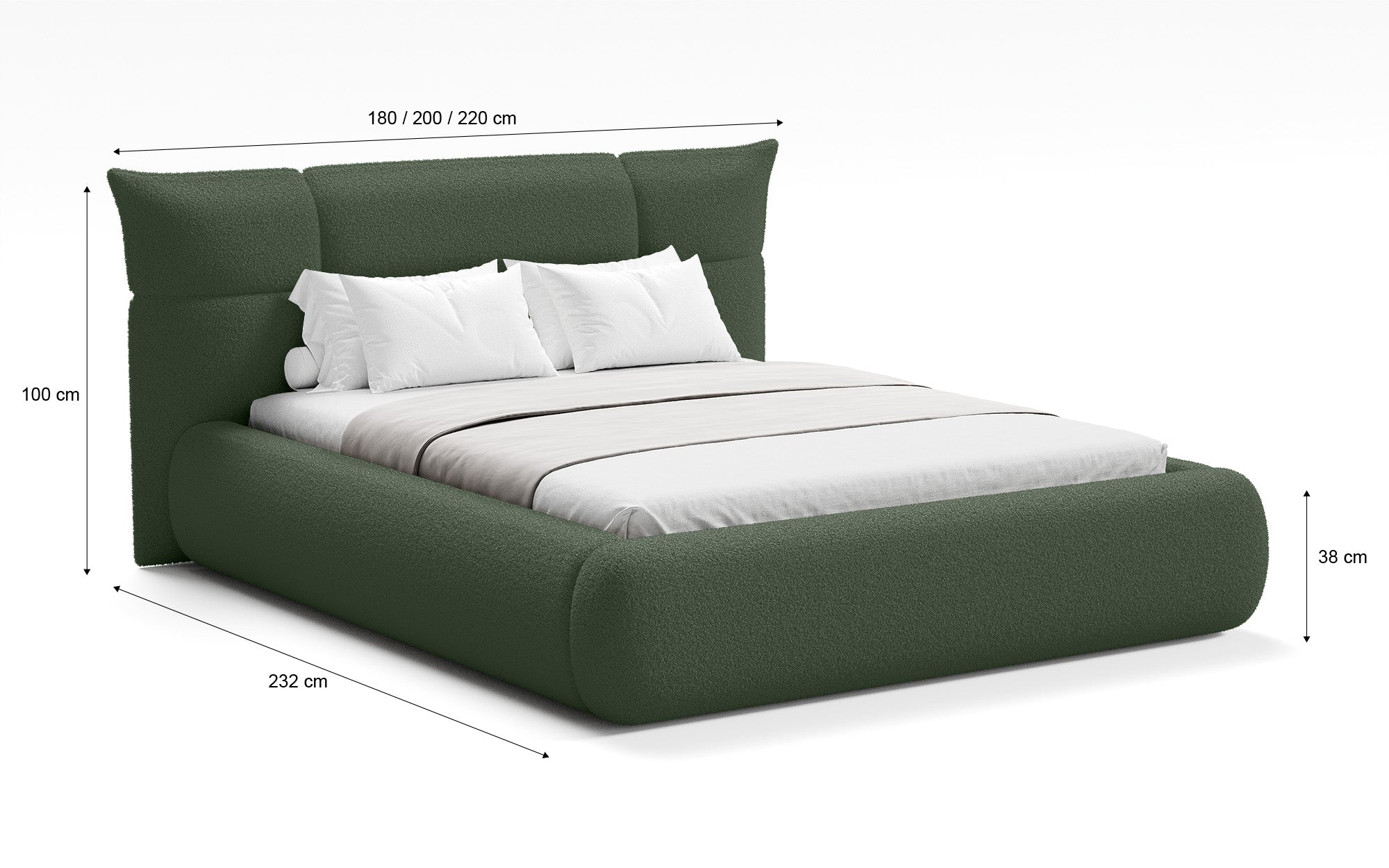 Designer upholstered bed Gioia in teddy bouclé with storage