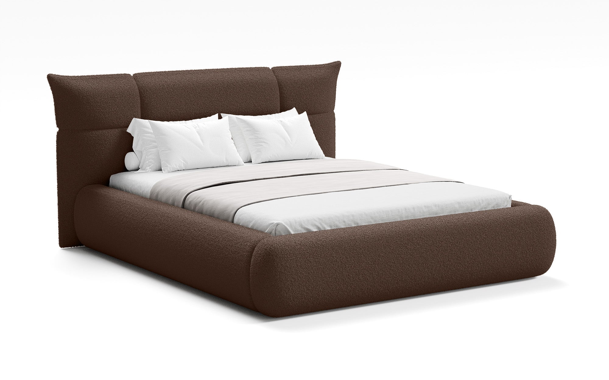 Designer upholstered bed Gioia in teddy bouclé with storage