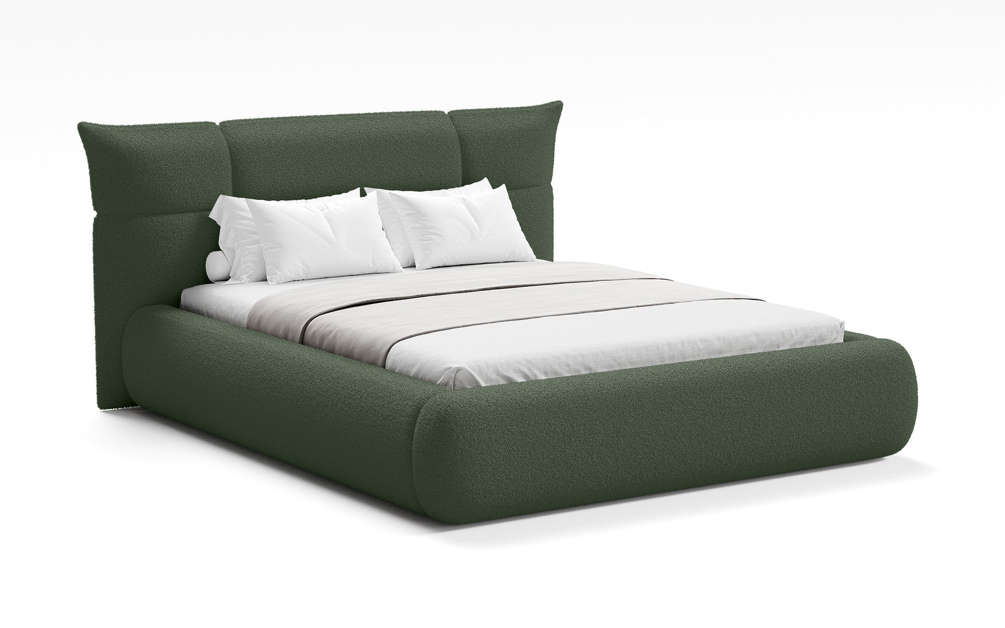 Designer upholstered bed Gioia in teddy bouclé with storage