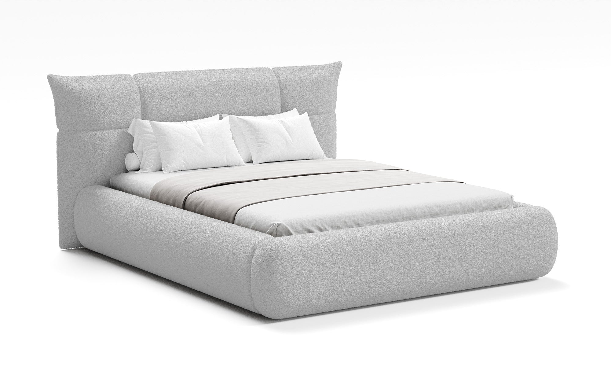 Designer upholstered bed Gioia in teddy bouclé with storage