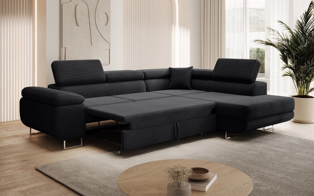 Designer Aston sofa with sleeping and folding function made of corduroy