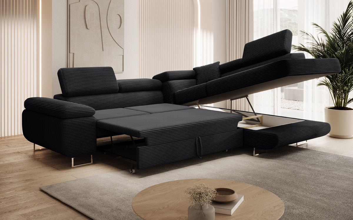 Designer Aston sofa with sleeping and folding function made of corduroy