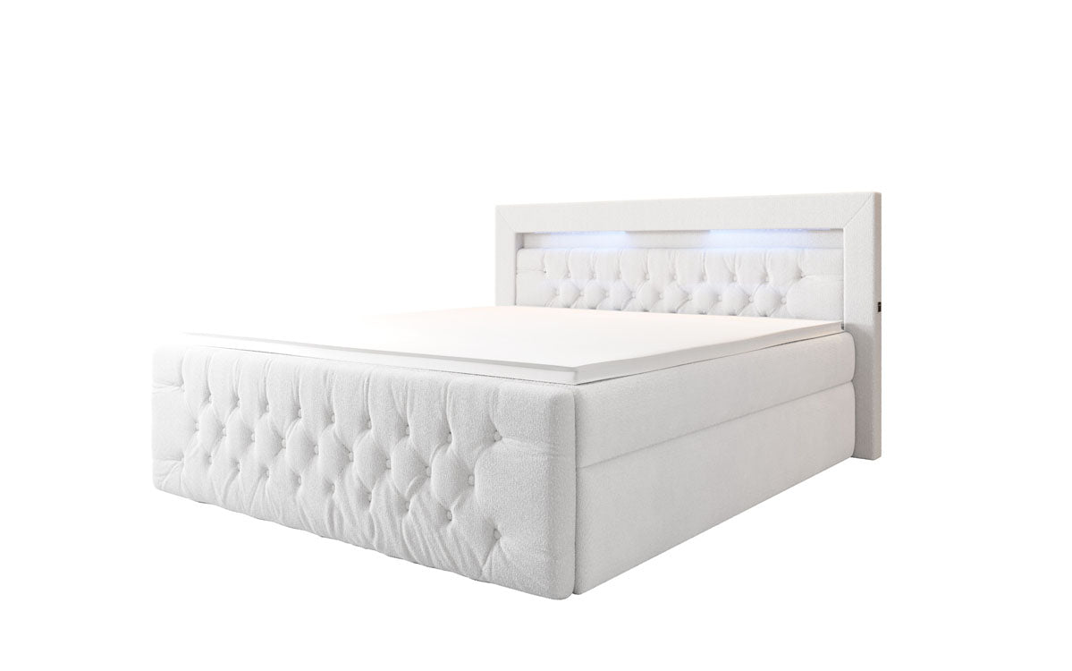 Menzogna Bouclé Box Spring Bed with LED and Storage (2 Drawers)