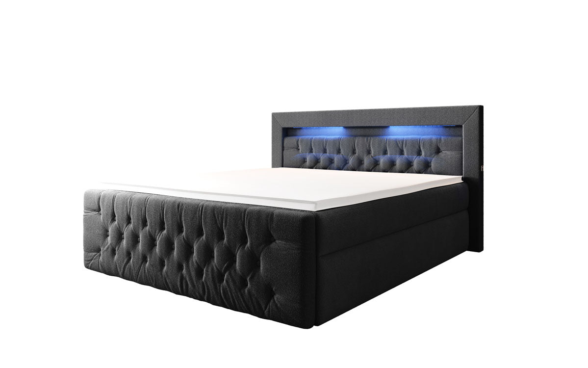 Menzogna Bouclé Box Spring Bed with LED and Storage (2 Drawers)