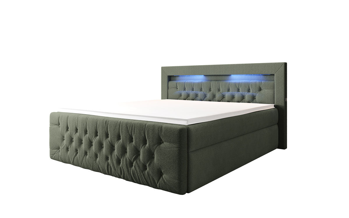 Menzogna Bouclé Box Spring Bed with LED and Storage (2 Drawers)