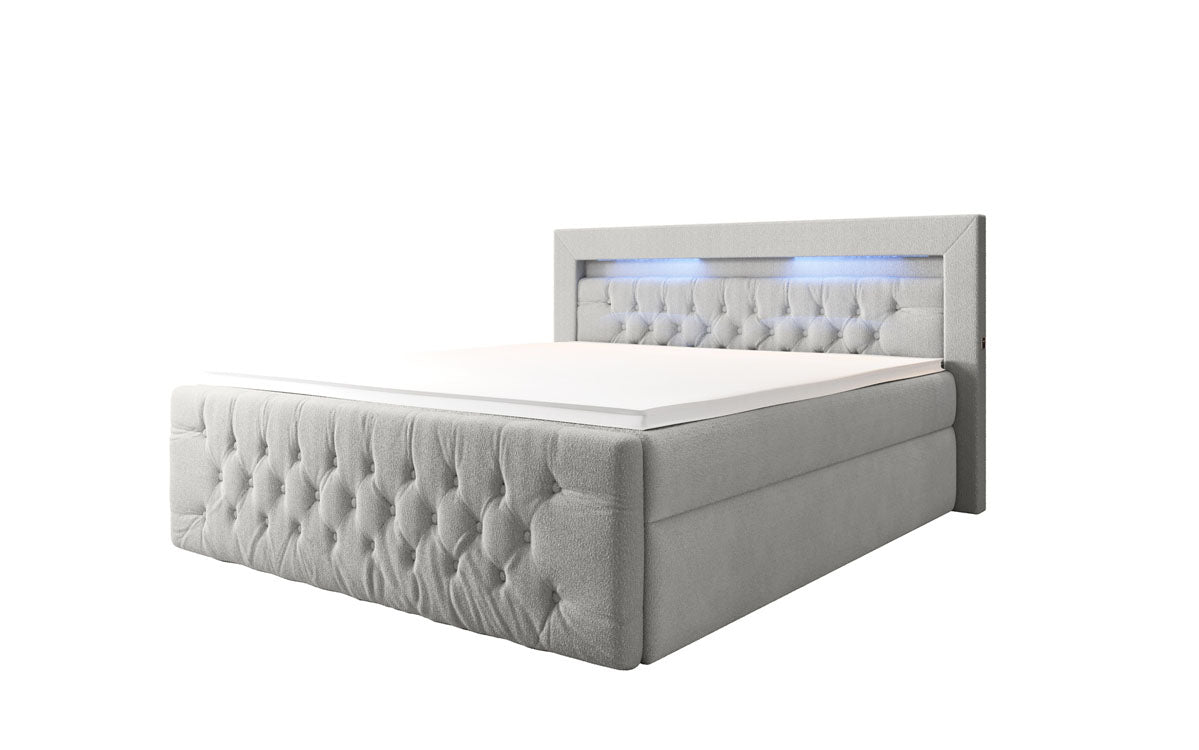 Menzogna Bouclé Box Spring Bed with LED and Storage (2 Drawers)