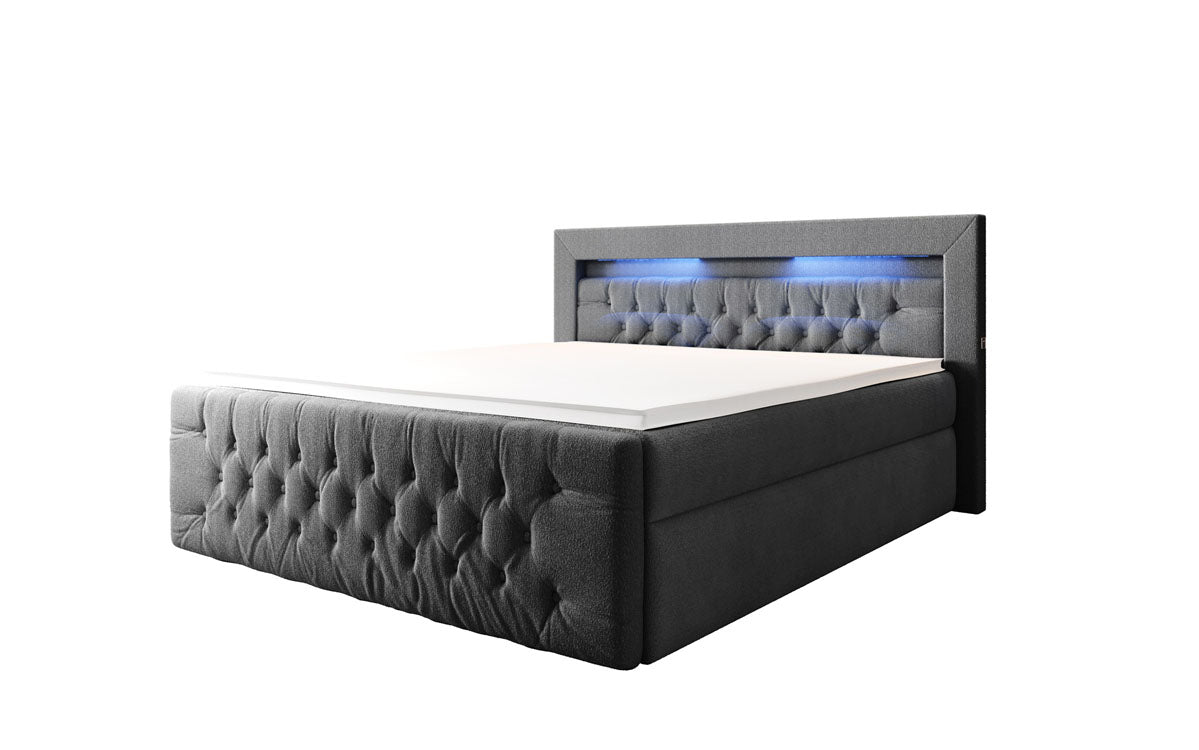 Menzogna Bouclé Box Spring Bed with LED and Storage (2 Drawers)