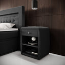 Designer bedside table Lilly with USB port in Bouclé