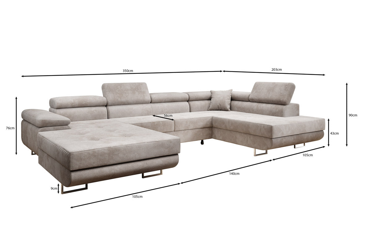 Designer Sofa Lago with sleeping and folding function in corduroy
