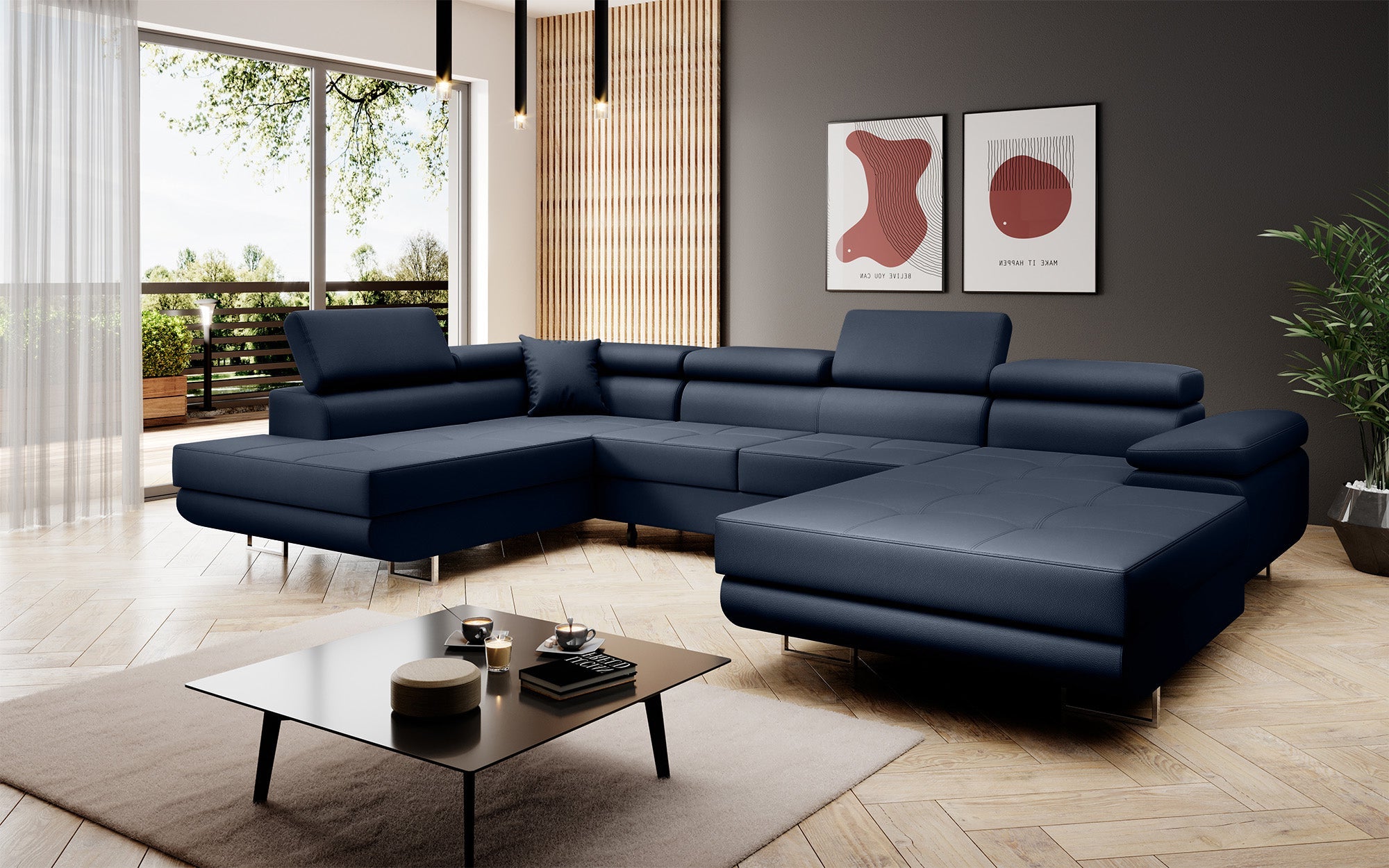 Designer Sofa Lago mit Schlaf - und Klappfunktion in Kunstleder