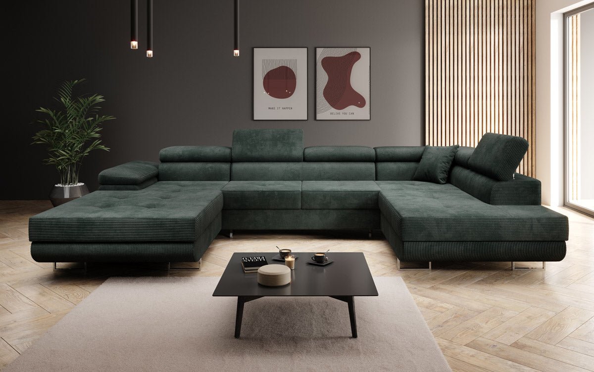 Designer Sofa Lago with sleeping and folding function in corduroy