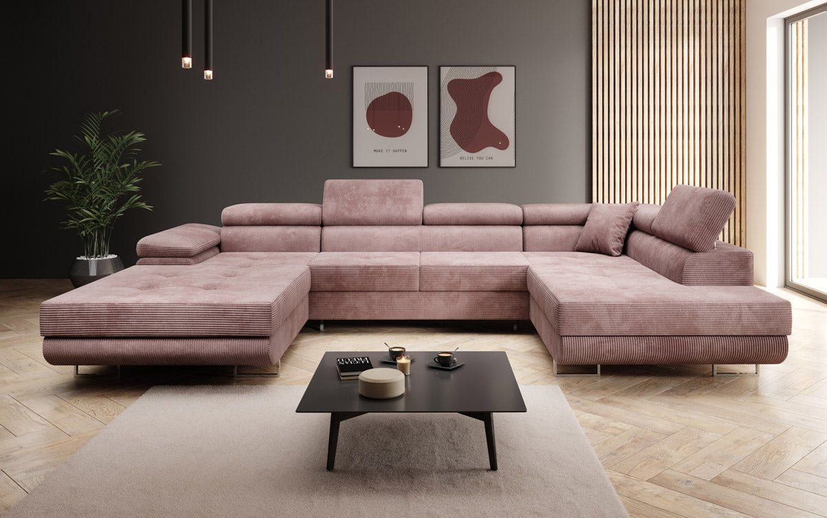 Designer Sofa Lago with sleeping and folding function in corduroy