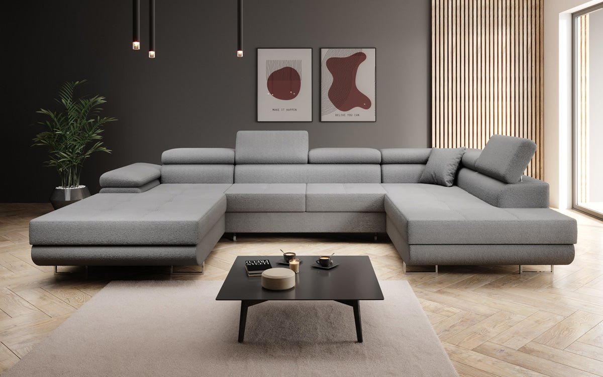 Designer Sofa Lago with sleeping and folding function in Bouclé