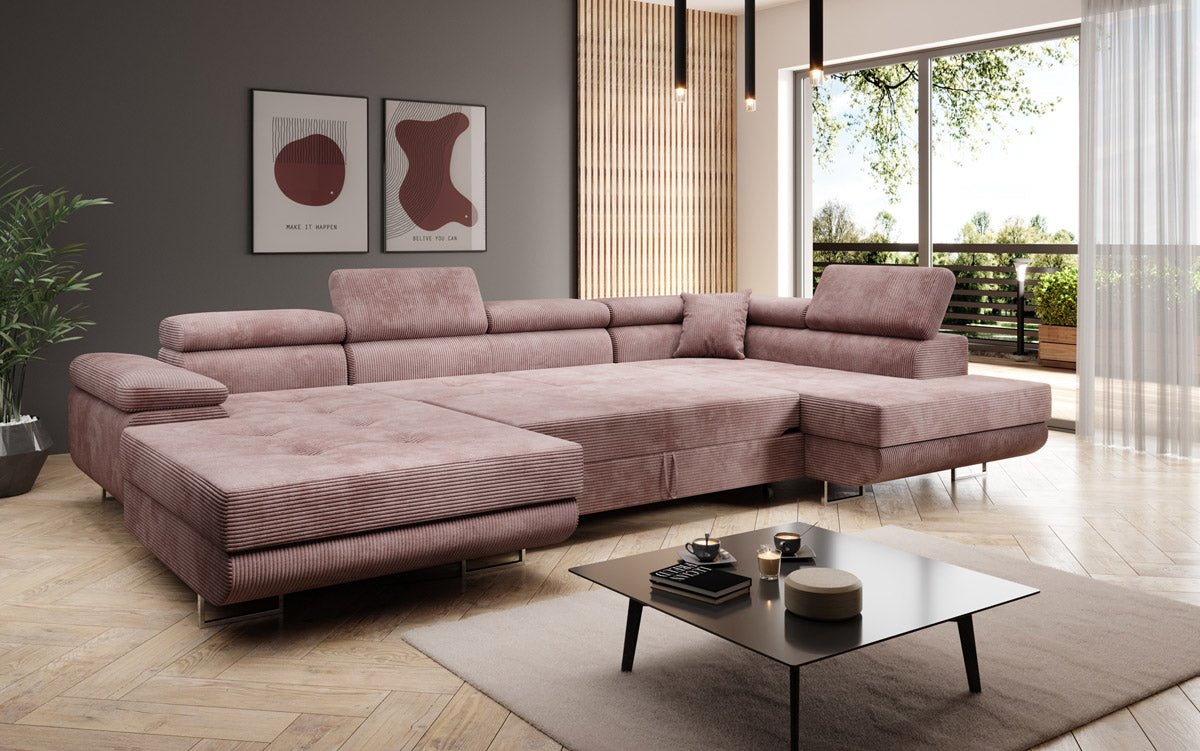 Designer Sofa Lago with sleeping and folding function in corduroy