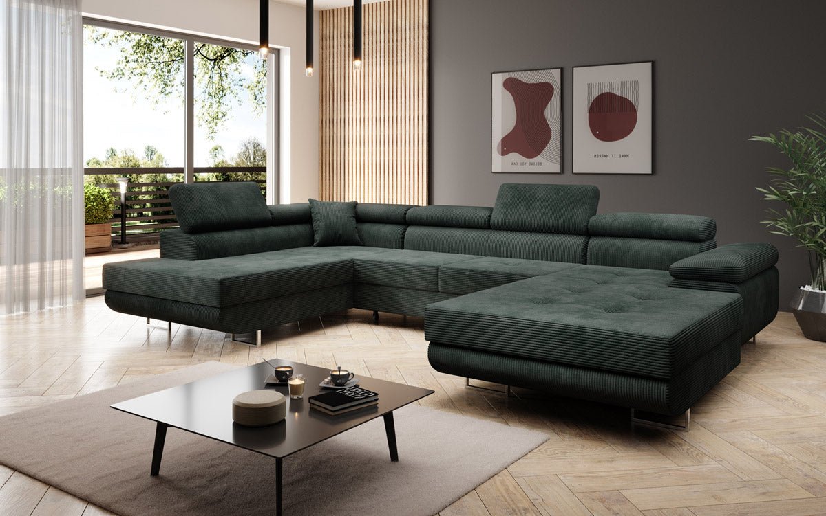 Designer Sofa Lago with sleeping and folding function in corduroy