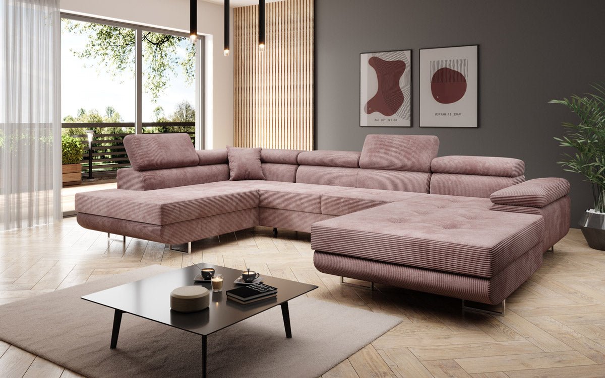 Designer Sofa Lago with sleeping and folding function in corduroy