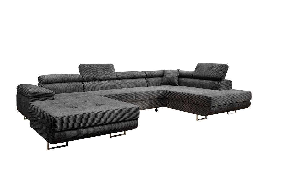 Designer Sofa Lago with sleeping and folding function in corduroy