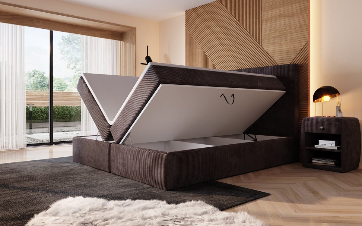 Sejour Boxspring Bed with LED and Storage in Corduroy