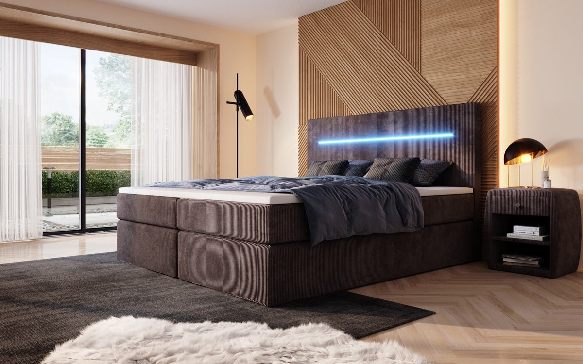 Sejour Boxspring Bed with LED and Storage in Corduroy