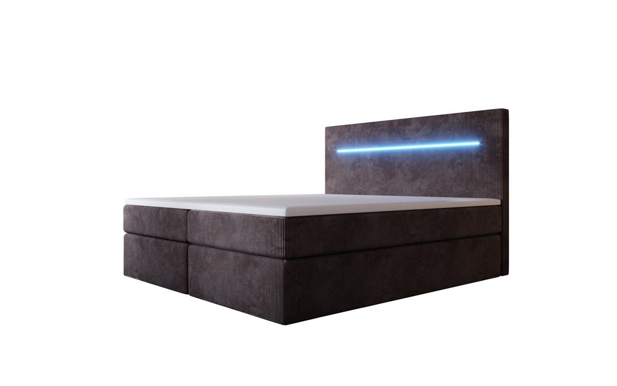 Sejour Boxspring Bed with LED and Storage in Corduroy