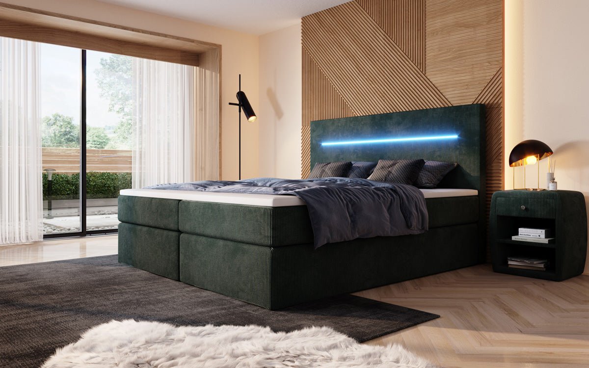 Sejour Boxspring Bed with LED and Storage in Corduroy