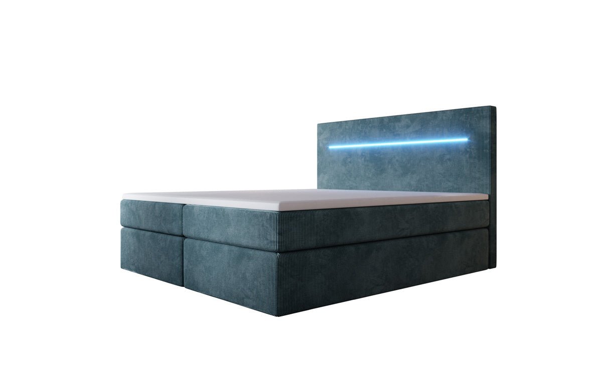 Sejour Boxspring Bed with LED and Storage in Corduroy