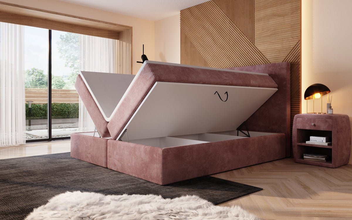 Sejour Boxspring Bed with LED and Storage in Corduroy