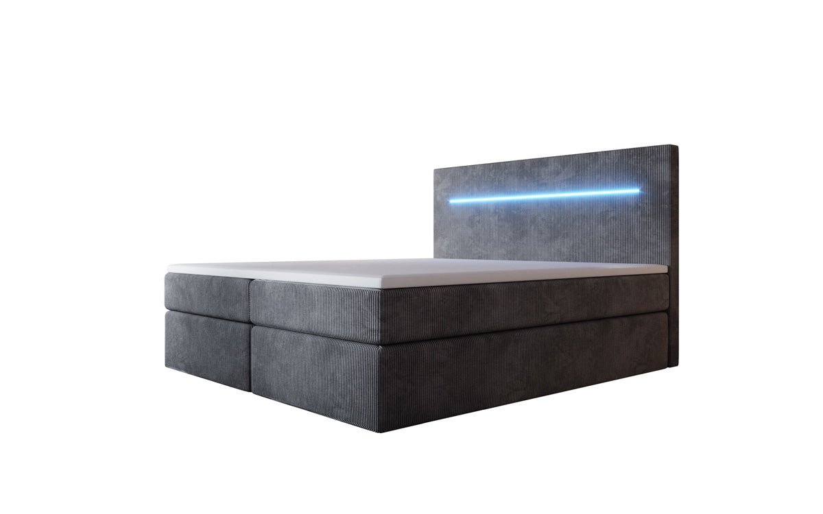 Sejour Boxspring Bed with LED and Storage in Corduroy