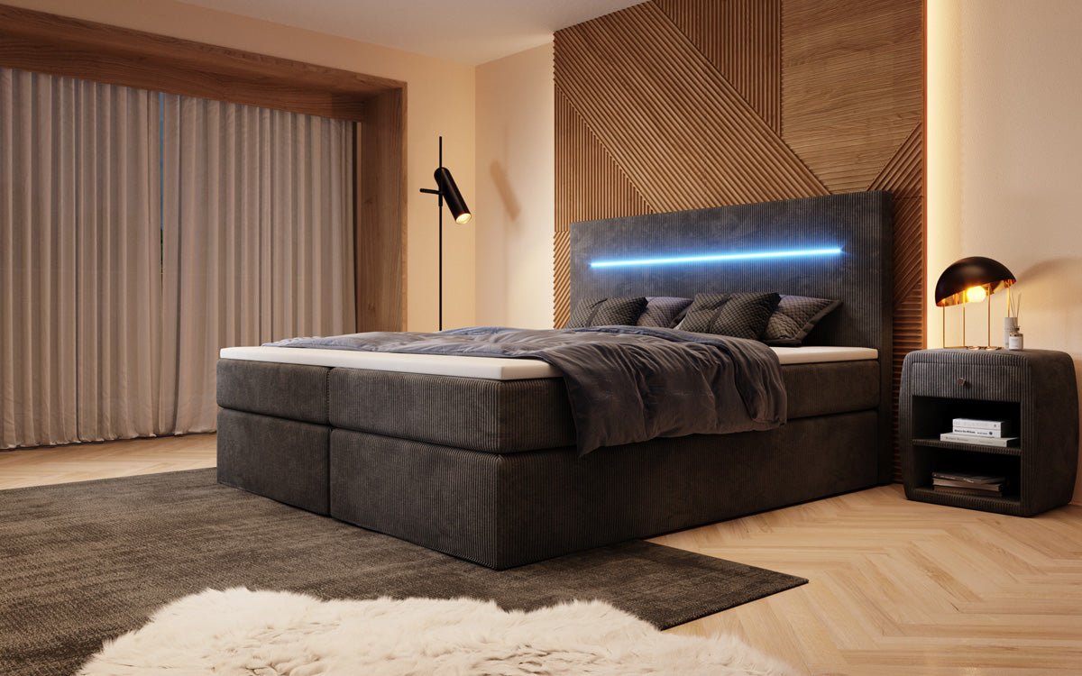 Sejour Boxspring Bed with LED and Storage in Corduroy