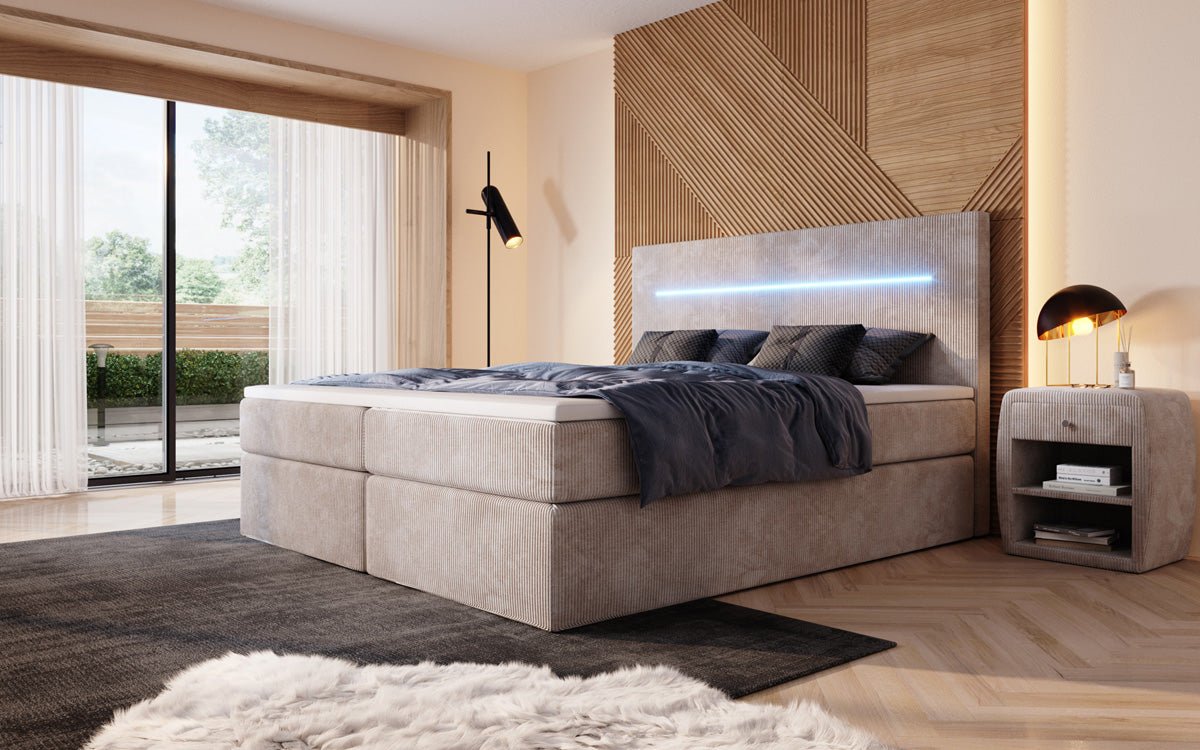 Sejour Boxspring Bed with LED and Storage in Corduroy