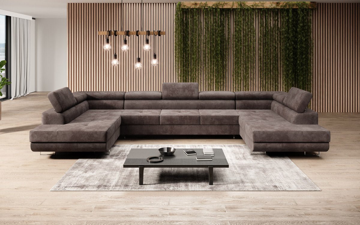Designer Sofa Taormina with Sleeping and Folding Function in Corduroy
