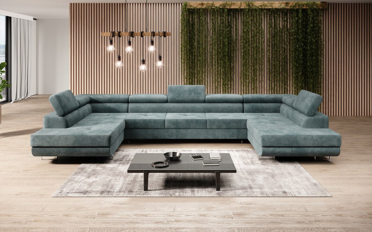 Designer Sofa Taormina with Sleeping and Folding Function in Corduroy