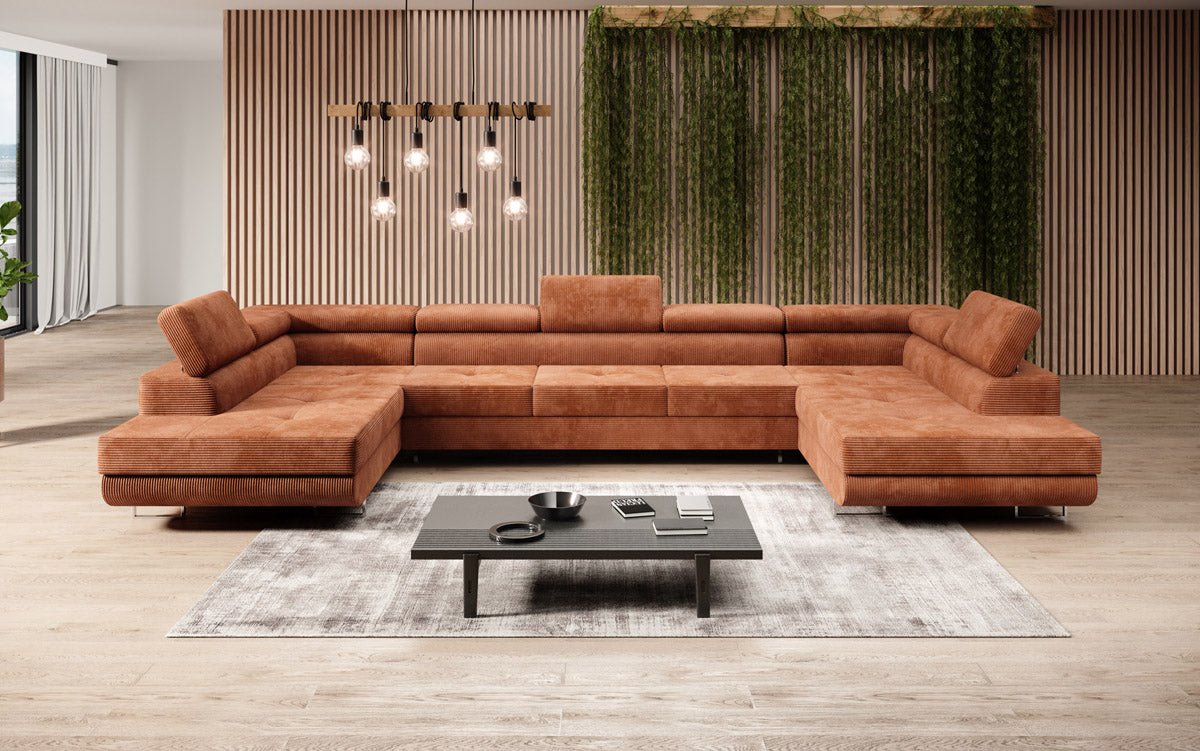 Designer Sofa Taormina with Sleeping and Folding Function in Corduroy