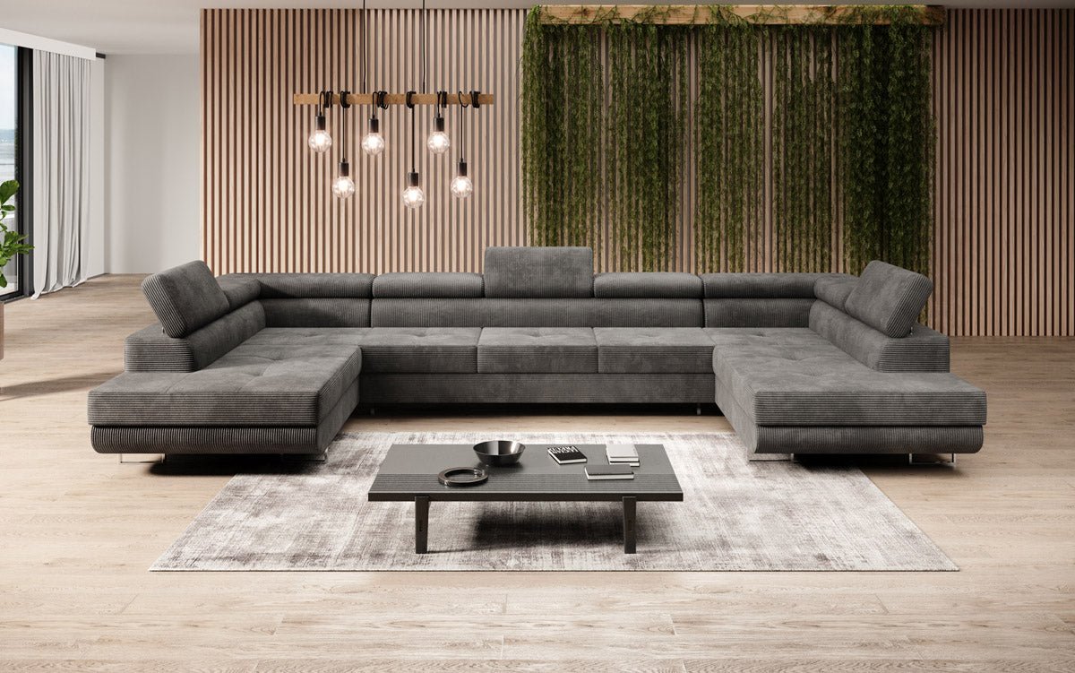 Designer Sofa Taormina with Sleeping and Folding Function in Corduroy