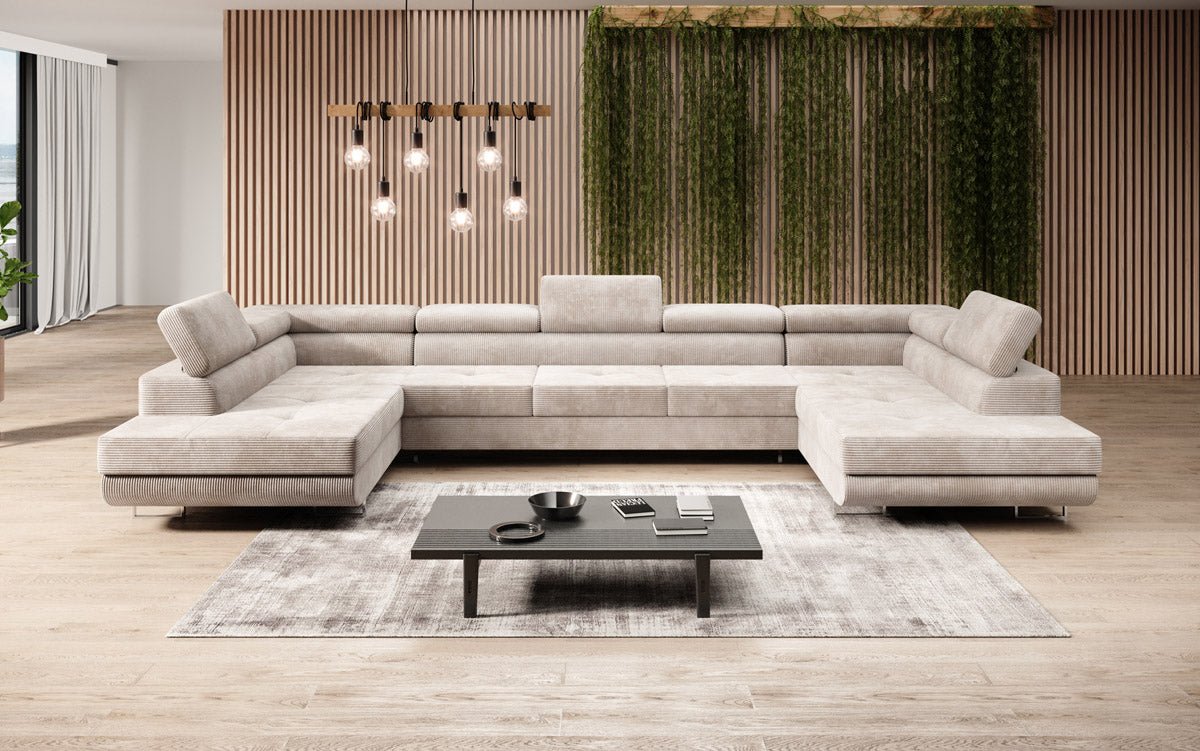 Designer Sofa Taormina with Sleeping and Folding Function in Corduroy