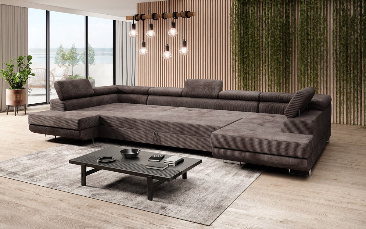 Designer Sofa Taormina with Sleeping and Folding Function in Corduroy