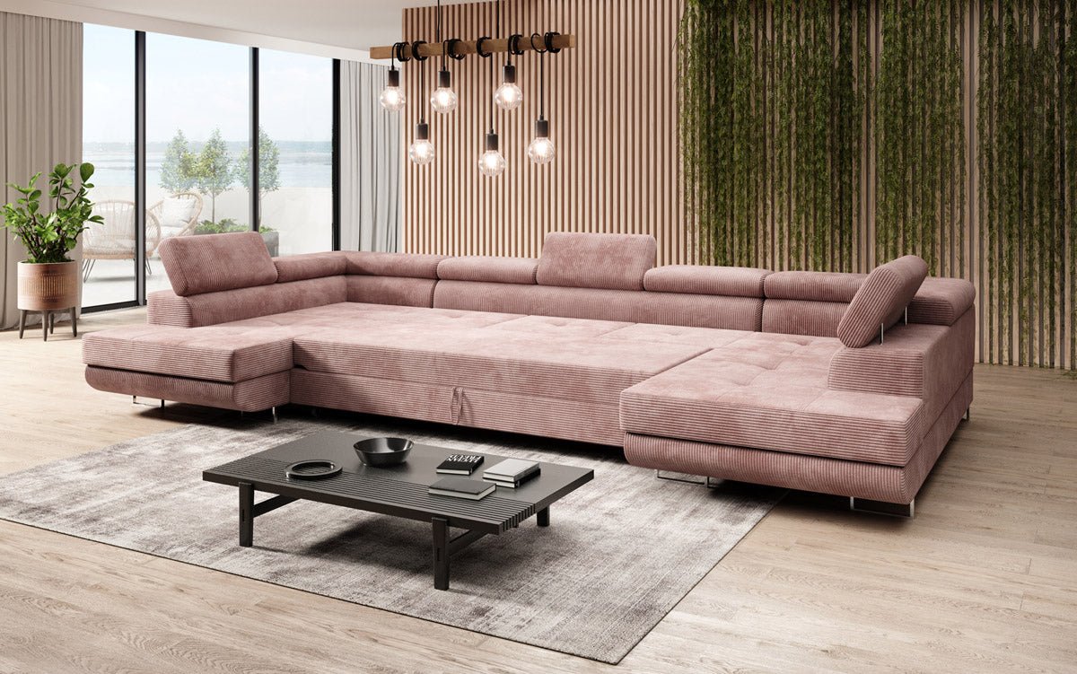Designer Sofa Taormina with Sleeping and Folding Function in Corduroy