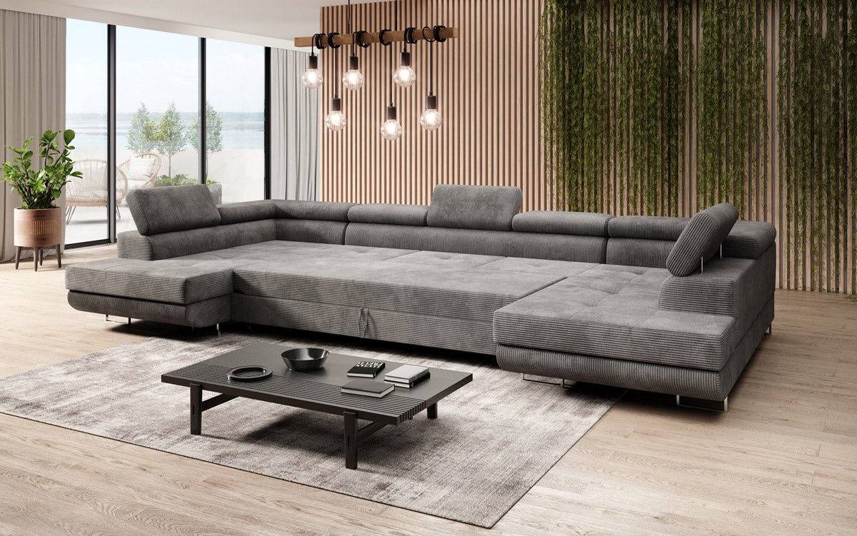 Designer Sofa Taormina with Sleeping and Folding Function in Corduroy
