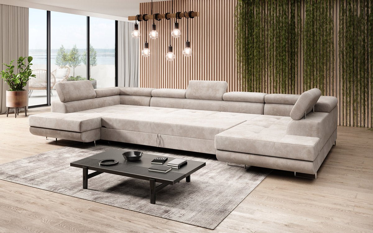 Designer Sofa Taormina with Sleeping and Folding Function in Corduroy
