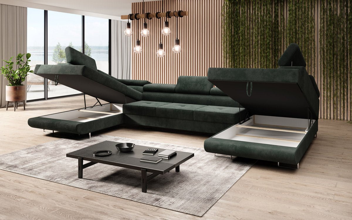 Designer Sofa Taormina with Sleeping and Folding Function in Corduroy