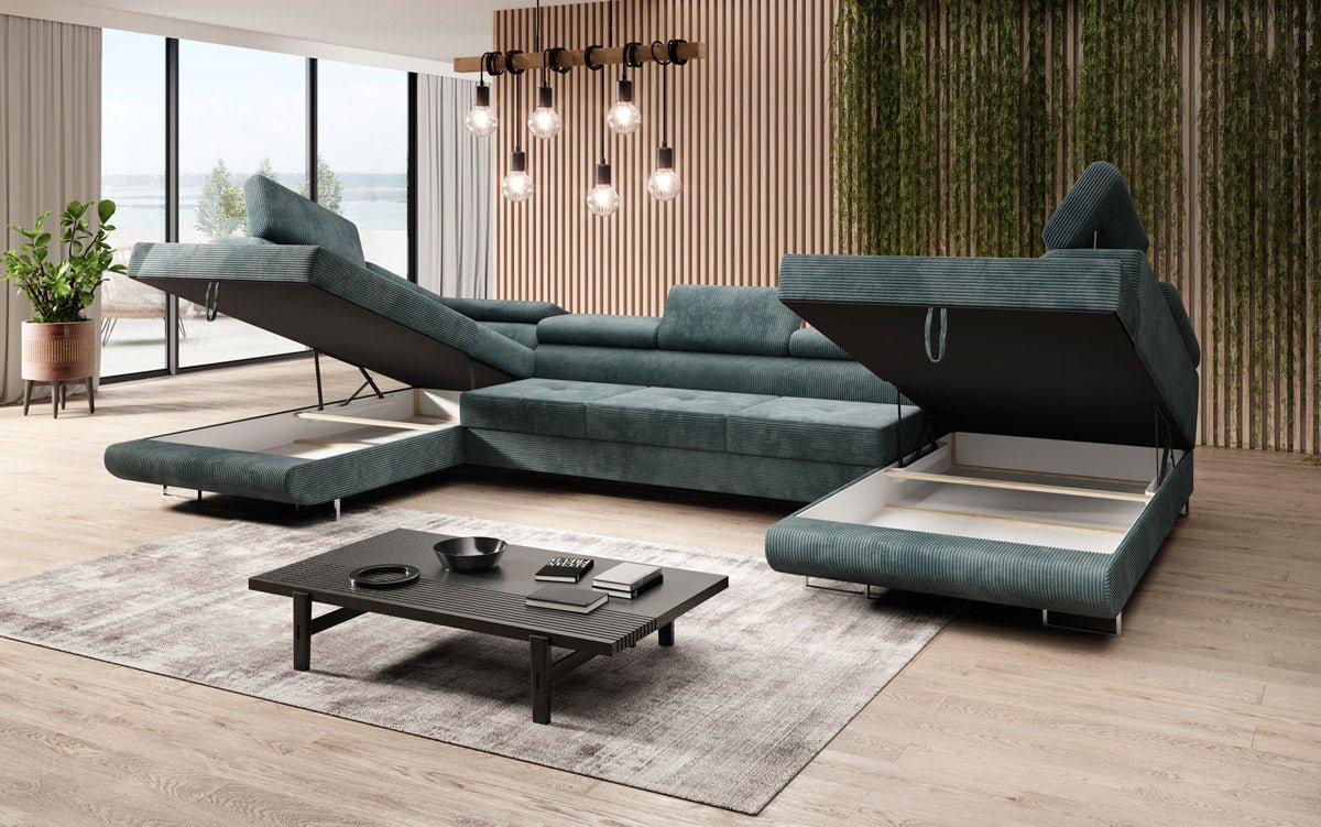 Designer Sofa Taormina with Sleeping and Folding Function in Corduroy